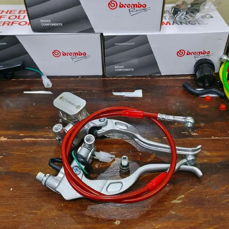 Paket Hemat Master Rem Bremb Kotak Set Handle Rem Kopling + Selang Rem Racing 95cm Universal Kendaraan Motor Sepeda Motorcycle 5