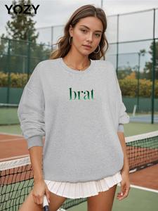 YOZY Women's Letter Print Drop Shoulder Sweatshirt, Casual Long Sleeve Round Neck Pullover for Fall & Winter, Women's Clothes for Daily Wear