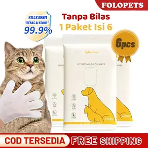 【COD】FOLOPETS Tisu Sarung Tangan Pet (1Pack/6pcs) Tidak ada cuci pemandian membersihkan tisu basah untuk anjing/kucing tisu  mandi