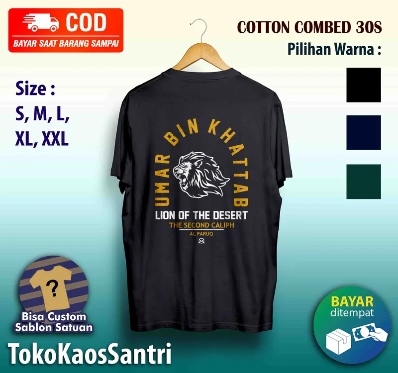 kaos distro santri Umar bin Khattab The Second Caliph Katun Santai dakwah muslim islami fashion terbaru viral tshirt cotton combed polos kata-kata Hitam Navy Custom Nyaman 4