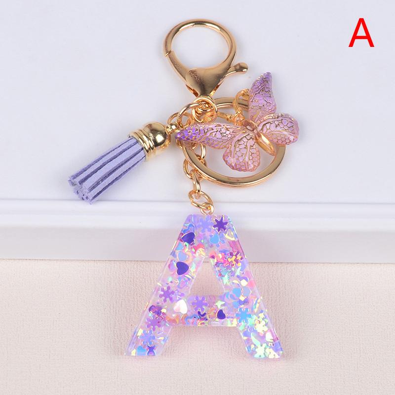 Product Introduction of A-Z Dreamy Sequin Letters Keychain For Women Tassel Butterfly Pendant Keyring  Bags  Car Key Chain 38