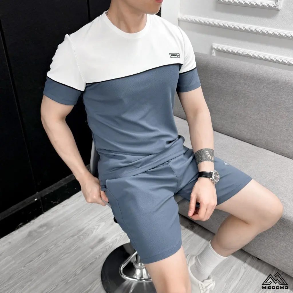 Bộ thể thao nam Sport ngắn tay vải tổ ong phối màu Mignomo