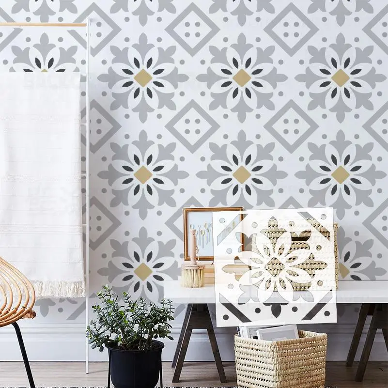 30cm - 70cm Stencil Template Furniture Makers Wall Decorative Decor Decors Brick Painting Floor Tiles Vintage Pattern S016