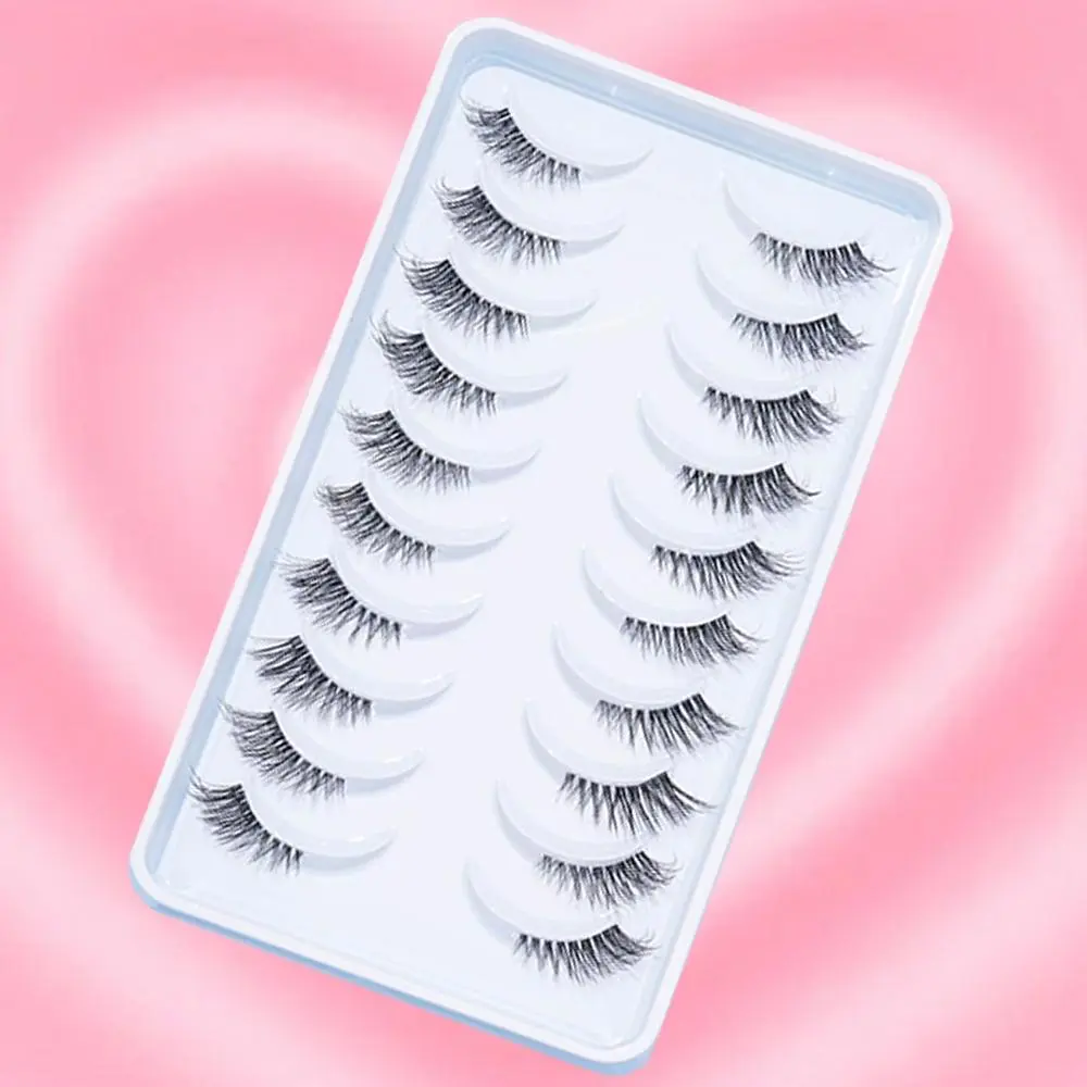 10 Pairs Natural Half False Eyelashes, Natural Look Wispy Cat Eye Look Faux Lashes With Transparent Stem, Curly Lashes For Makeup Eyelashes Extension, Christmas Gift