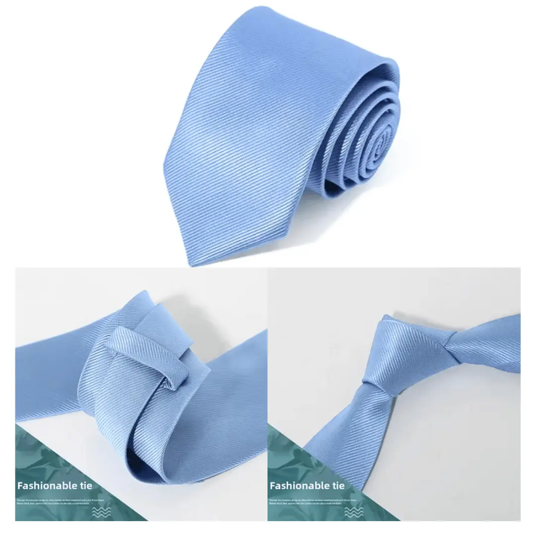 KIAMA - Dasi Salur Halus Biru Muda Kabinet Tie Man Blue Satin Instan dan Manual Dewasa Ready Stock