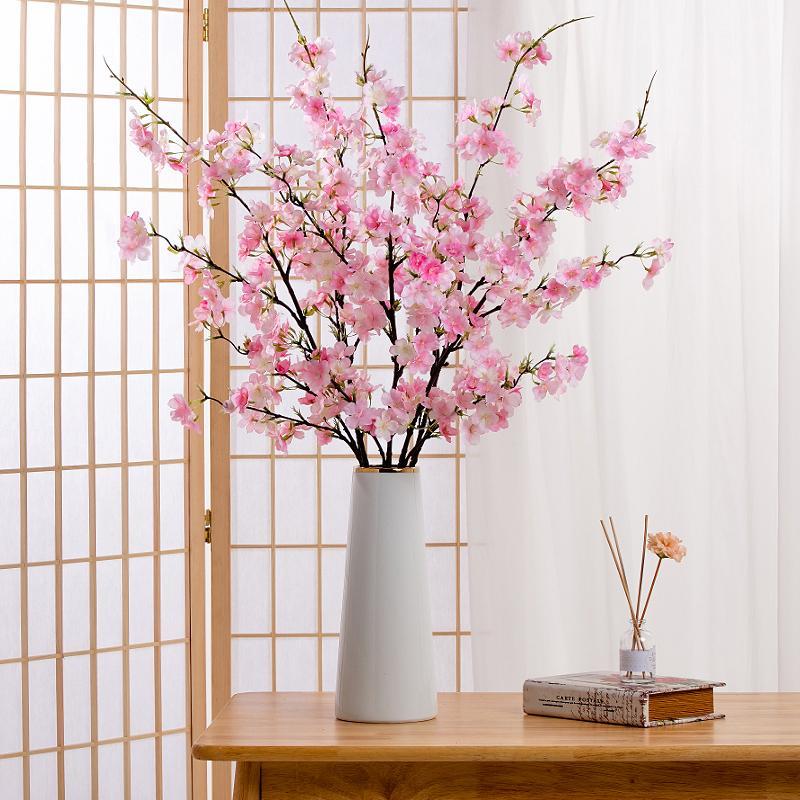 Spring Home Decor Artificial Cherry Blossom, 1 Count Fake Flower For Home Living Room Party Decor 2