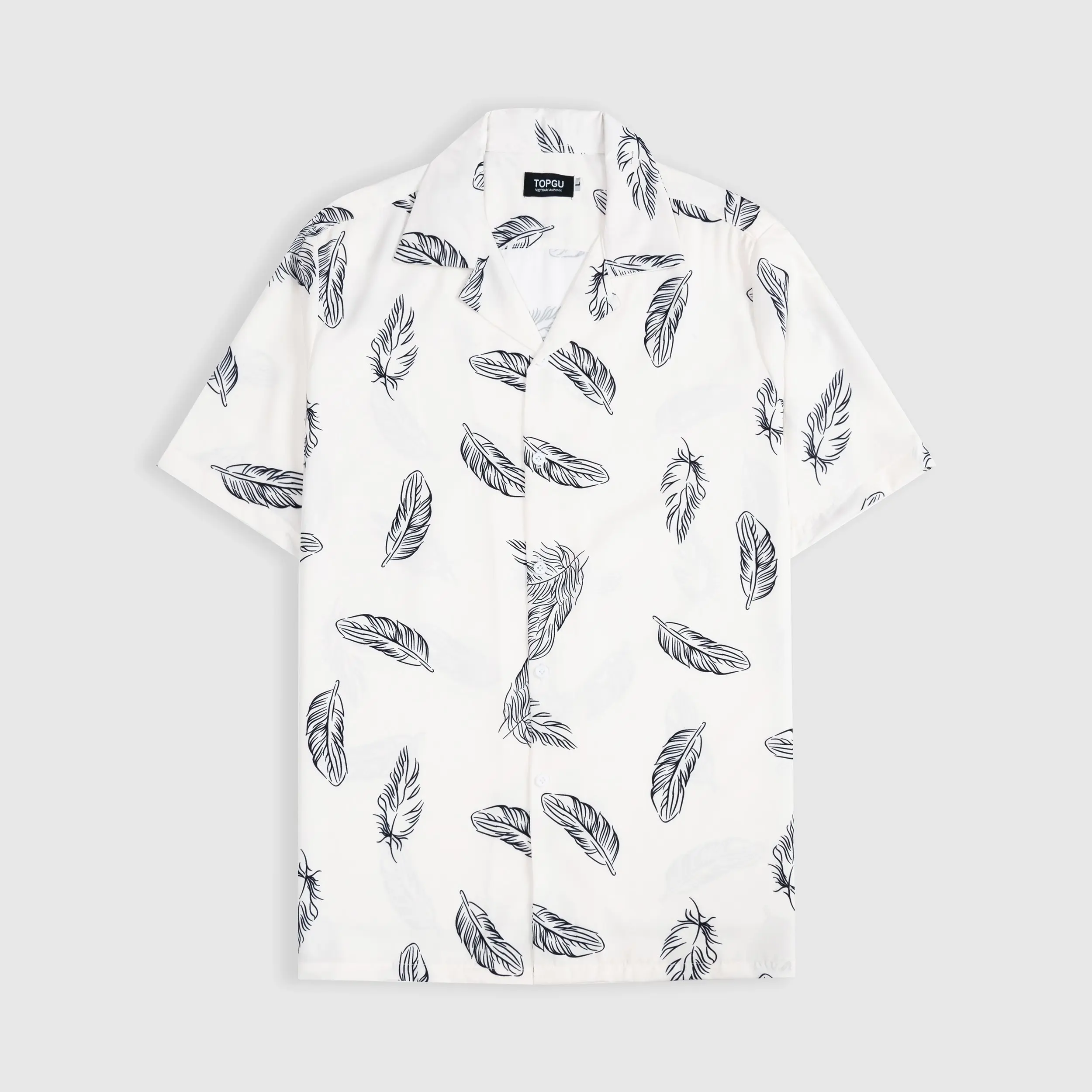 Áo sơ mi TOPGU họa tiết Lông Vũ, vải lụa thoáng mát. Nam Menswear