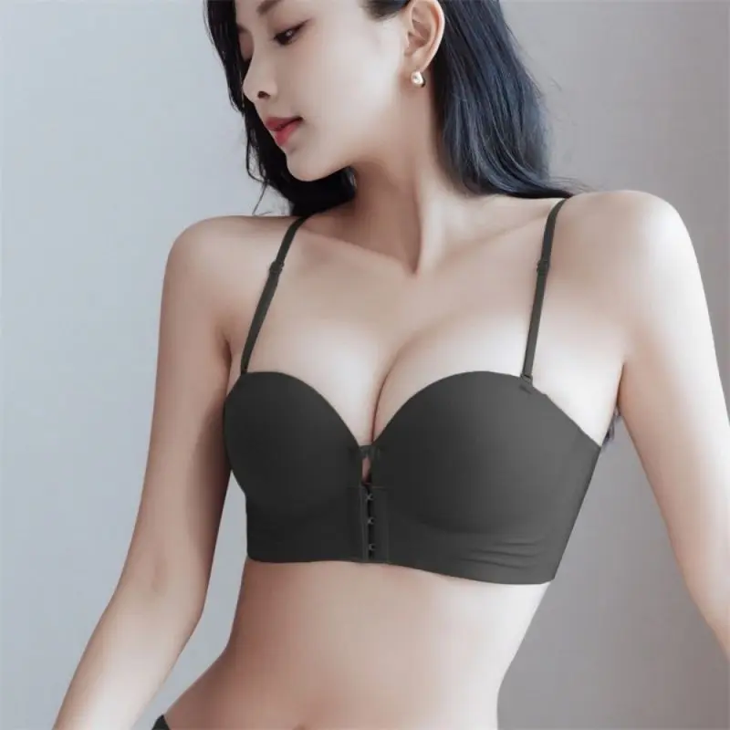 Áo Ngực Cúp Tròn, Thiết Kế Khóa Trước Phong Cách Mới, Liền Mạch, Không Có Vòng Thép, Màu Trơn Áo Ngực Nâng Ngực, Bề Mặt Cốc Mịn, Áo Ngực Lưng Đẹp, Dây Đeo Vai Có Thể Tháo Rời