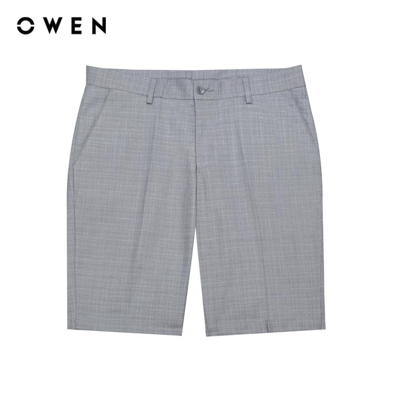 OWEN - Quần short vải quần tây Nam Có Túi Form Slim Fit SW231917 màu Xám Melange chất liệu TR Spandex - Kem Hoạ tiết Trơn Menswear