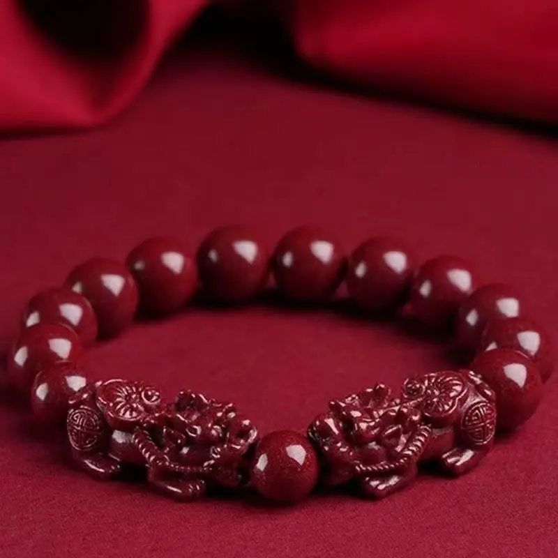 Cinnabar Double Pixiu Bracelet Purple Gold Bracelet Men's and Women's Natural Money Drawing and Luck Changing Birth Year Wearing Gift