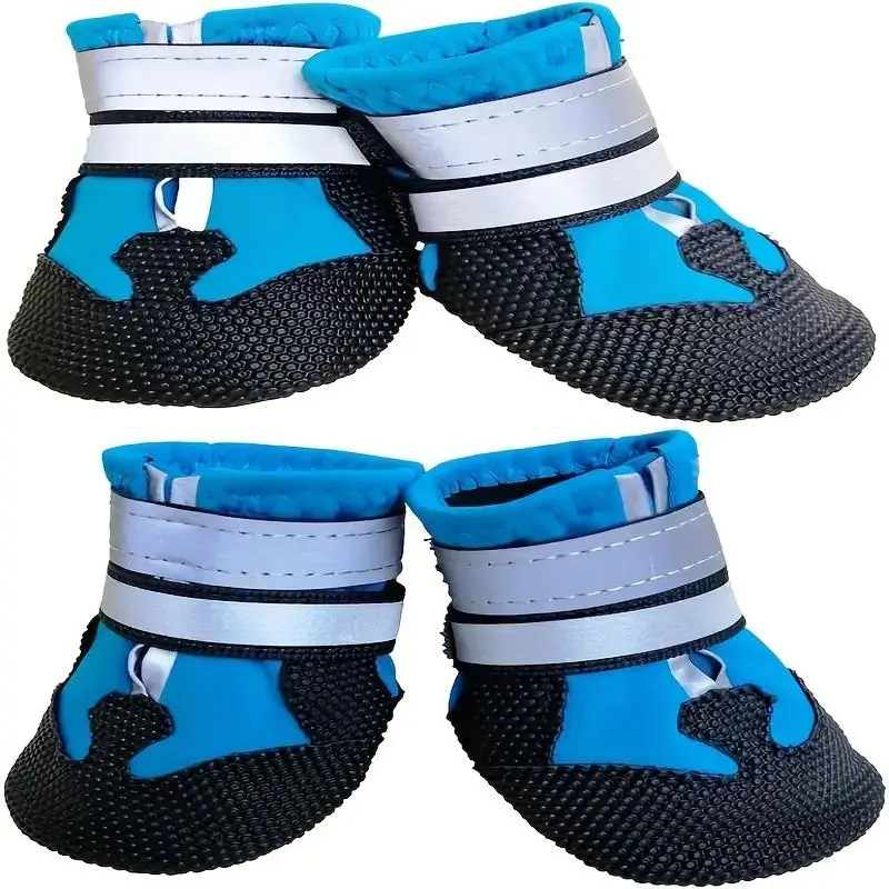Waterproof Pet Shoes, 4 Counts/set Non-slip Pet Shoes with Reflective Strip, Warm & Durable Pet Paw Protectors for Snow & Sharp Objects, Christmas Gift