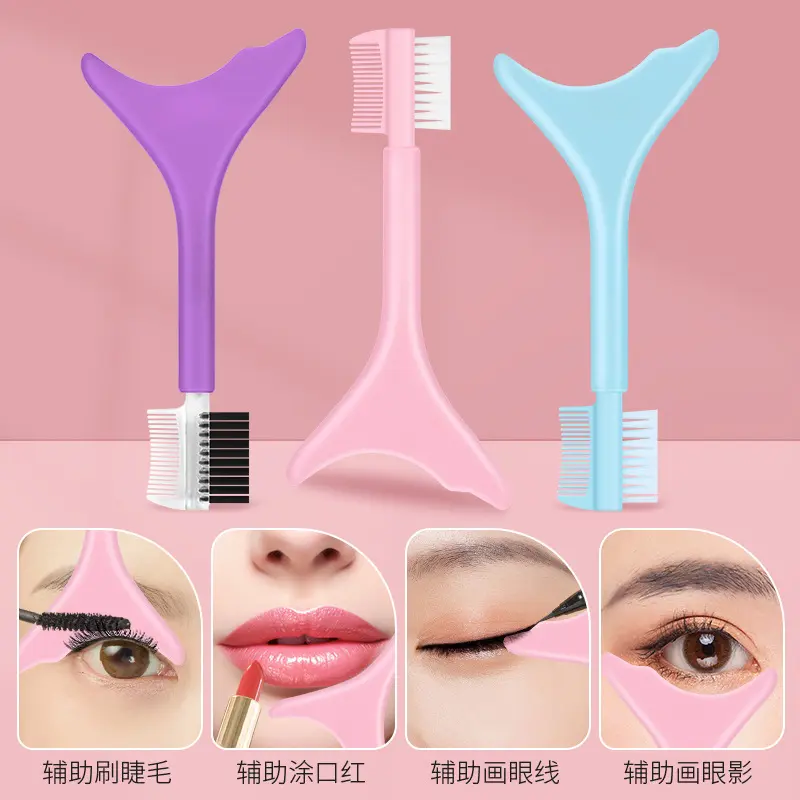 Multi-Functional Eyeliner Aid with Eyelash Brush, Eyebrow Comb, Eyeshadow and Lipstick Block Silicone Beauty Tool