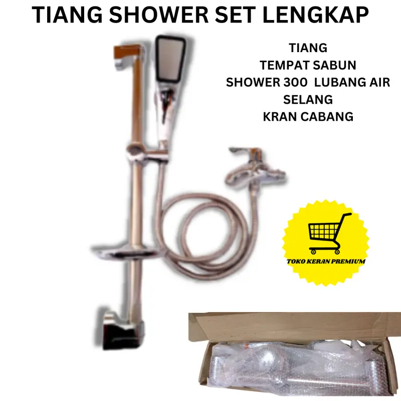 Tiang Shower Set Lengkap Kran Cabang Selang Tempat Sabun Air Pvc Pipa 0
