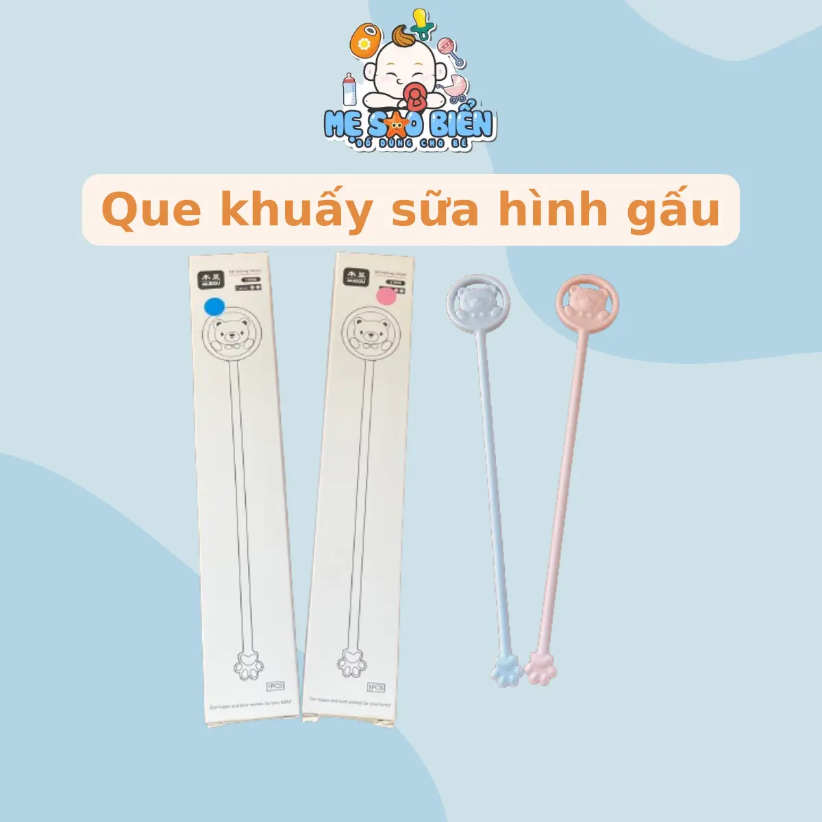 (HÀNG TRUNG) Que khuấy sữa silicon hình gấu cho bé cảm biến nhiệt Silicone Voi Thìa
