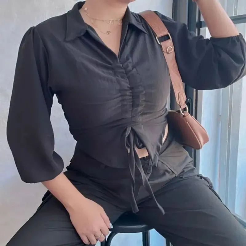 Foto TASSY BLOUSE SERUT DEPAN CRINGKLE AIRFLOW | BLUS LENGAN PANJANG BALON KEKINIANthumb3