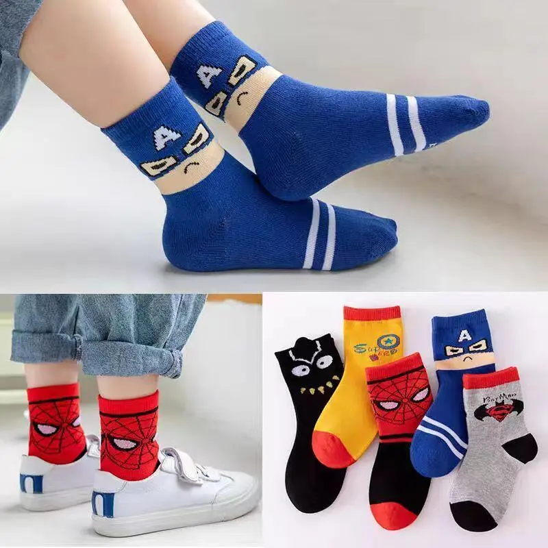 5Pairs/Set Kids 3-6 Yrs Old Baby Spider-Man Superhero Cartoon Boy Girl Socks Cotton Sock