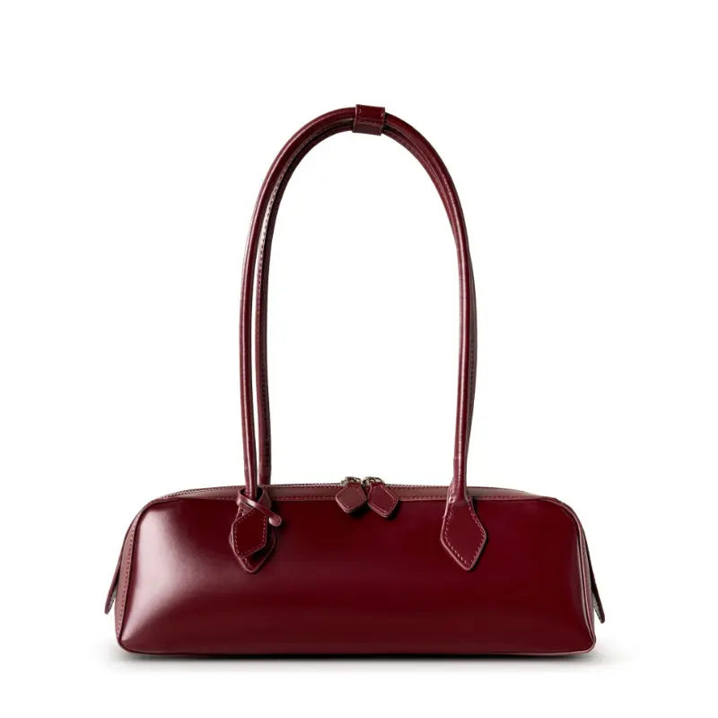 New Genuine Leather Women's 2024 New South Korea Special-Interest Design Shoulder Large Capacity Cowhide Underarm Bag Long Red Baguette Bag Women samo  bag baguette  bag
