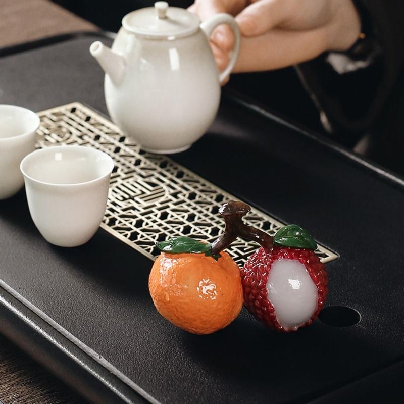 Product Introduction of Exquisite Resin Litchi Orange Tea Pet Color-changing Tea Crafts Tea Figurine Chinese Tea Art Tea Sculpture Home Silicone 8