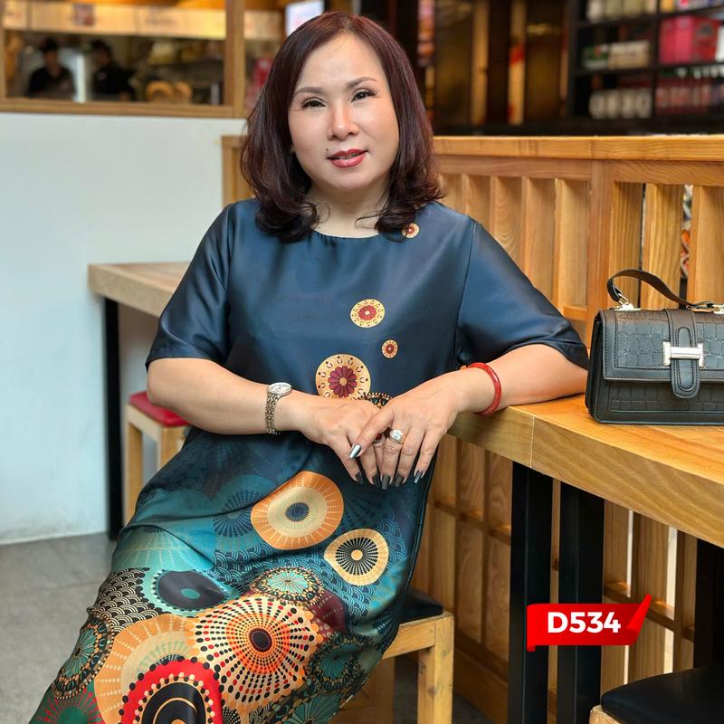 Đầm Trung Niên D534 Họa Tiết Hoa Văn 3D Cho Mẹ Đi Tiệc Chất Lụa Sang Trọng Thanh Lịch, Thời Trang Women Dress NP Clothing U60 1