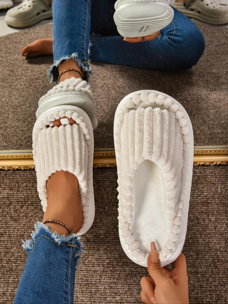 Product Introduction of Women's Solid Textured Design Slippers, Casual Soft Comfortable Home Slippers, Non-slip Thick Sole Slippers for Indoor & Outdoor Wear, Flat Shoes Sandals 6