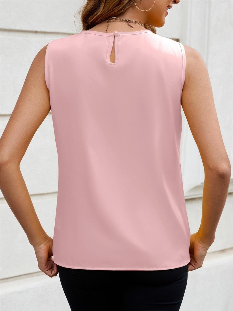 Product Introduction of Women's Plain Cut Out Plicated Tank Top, Casual Button  Sleeveless Top for Daily Wear, Ladies Clothes for All Seasons 4