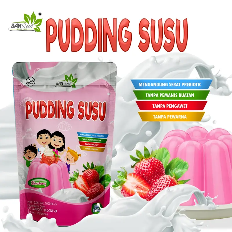 Sanfood Pudding All Varian 100 gr Chocolate Strawberry Susu Vanilla Jelly Organik Silky Puding Rendah Gula MPASI Enak Lembut 1