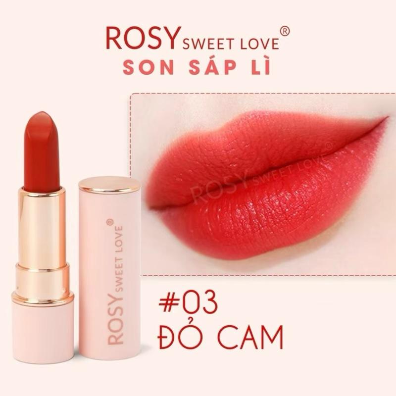 03 Đỏ Cam Son Sáp Lì Rosy Dưỡng Môi Mềm Mịn không chì màu chuẩn đẹp lâu chôi ,An toàn cho Mẹ Bầu Son Môi Trang Điểm Cosmetic Nữ Mỹ Phẩm