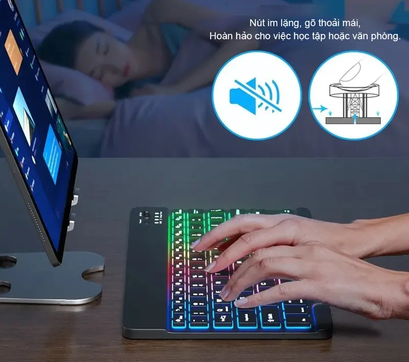 【GOOJODOQ*Linhan】 10 Inch Bluetooth Bàn phím chuột / Bàn phím máy tính xách tay có đèn LED không hỗ trợ chơi game trên điện thoại 5