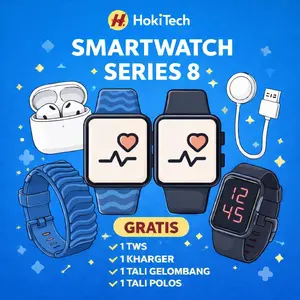 PAKET HEMAT BISA COD! SRS 8 BLUETHOOT SMARTWATCH [2 STRAP + TWS] BONUS JAM LED HITAM