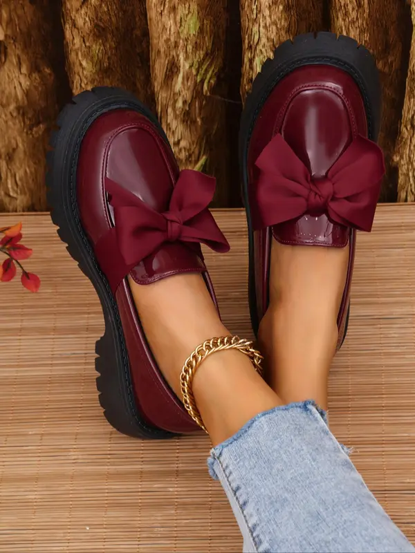 Women's Fashionable Bowknot Decorated Slip on Loafers, Casual Comfortable PU Leather Shoes for Daily Wear, Lightweight Breathable Shoes for Women & Girls 2