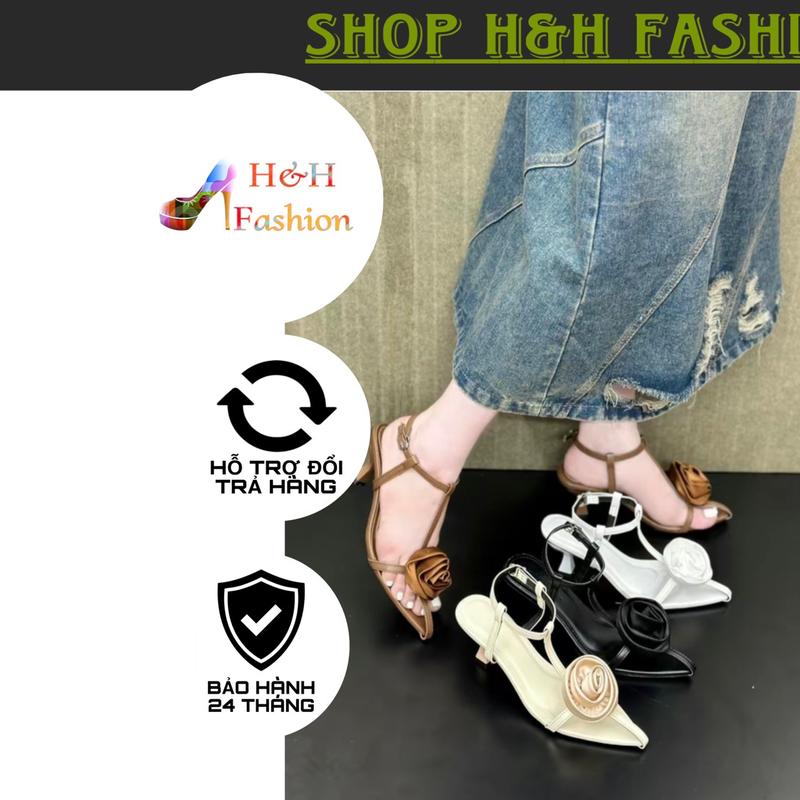  Sandal Cao Gót Đính Bông Hồng 5cm Da Mềm Chống Trơn Trượt  H&H Fashion  - Nữ Dép Shoes  - Giày Dép - GiàY DéP vừa không có 