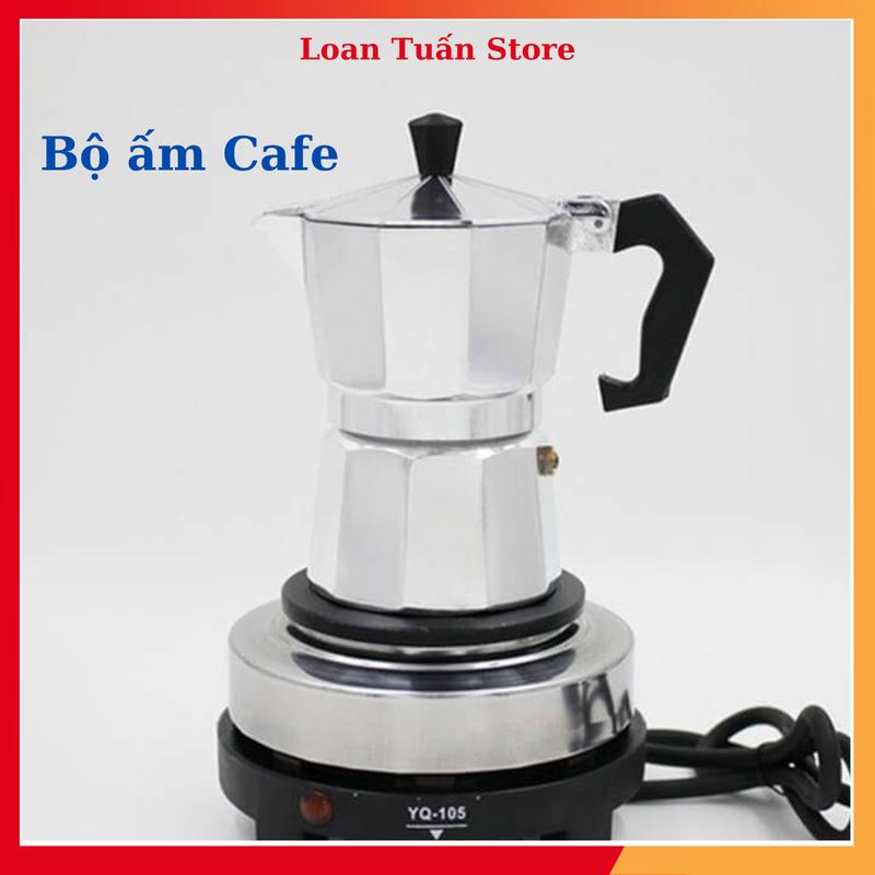 Combo Ấm Pha Cafe Moka Pot + Bếp Điện Nhôm 300ml Và Mini 500W - Bộ Sản Phẩm Thích Hợp Cho Người Mới Bắt Đầu Máy Xay Cà Phê Xay Cà Phê mokapot