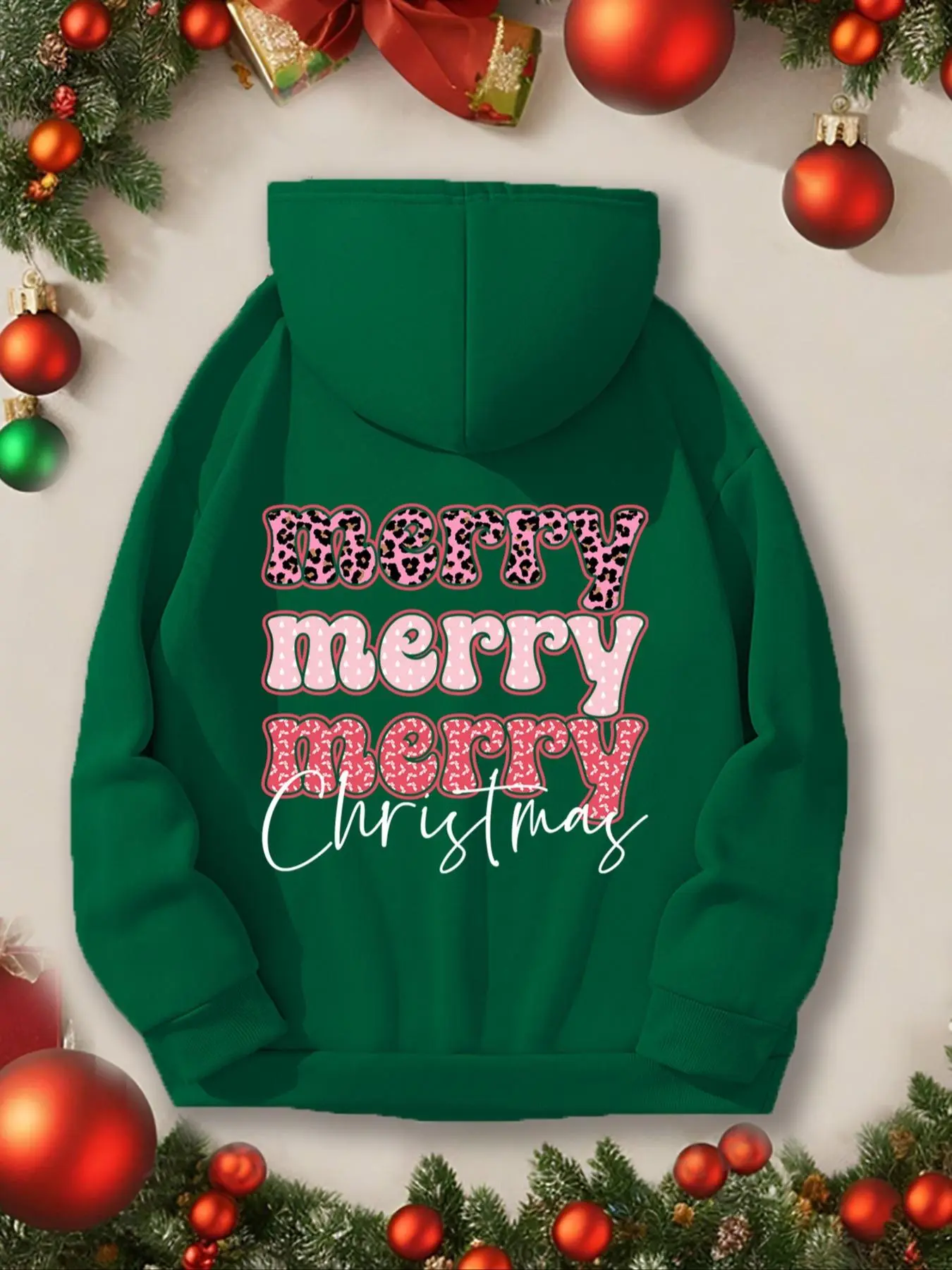 Women's Christmas Letter Print Drop Shoulder Hoodie, Fashion Casual Drawstring Pocket Hooded Sweatshirt for Daily Holiday Outdoor Wear, Ladies Clothes for Fall & Winter