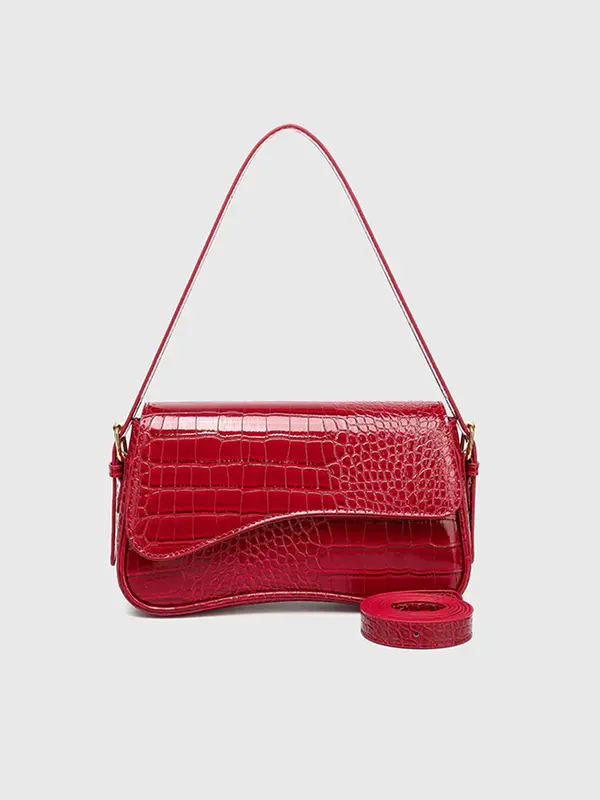Women's Fashionable Crocodile Embossed Design Shoulder Bag, Casual Versatile Crossbody Bag with Adjustable Strap for Daily Used 4