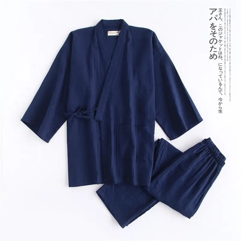 Kimono Pajamas Men's Thin Cotton Double-layer Gauze Steamer Suit  Loose plus size Japanese style minimalist homewear