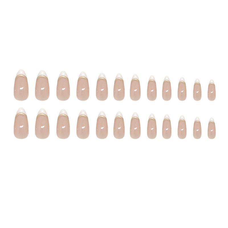 Almond Fake Nail, 24pcs/box French Style Press on Nails with Tools for Women & Girls DIY Nail Art, Elegant Stick on Nails Kit 4