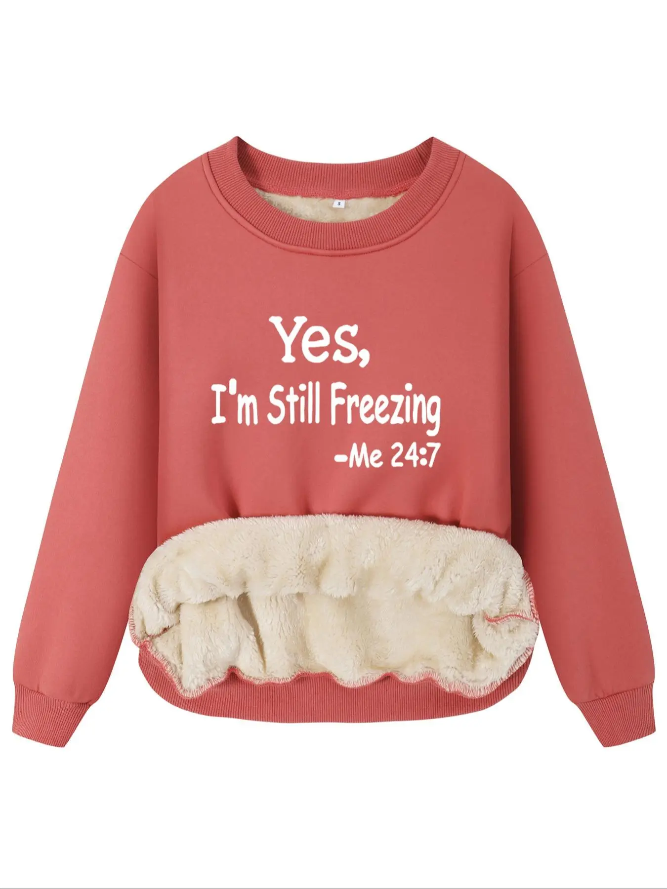 Women's Letter Print Thermal Lined Sweatshirt, Casual Long Sleeve Round Neck Pullover for Fall & Winter, Women's Clothes for Daily Wear