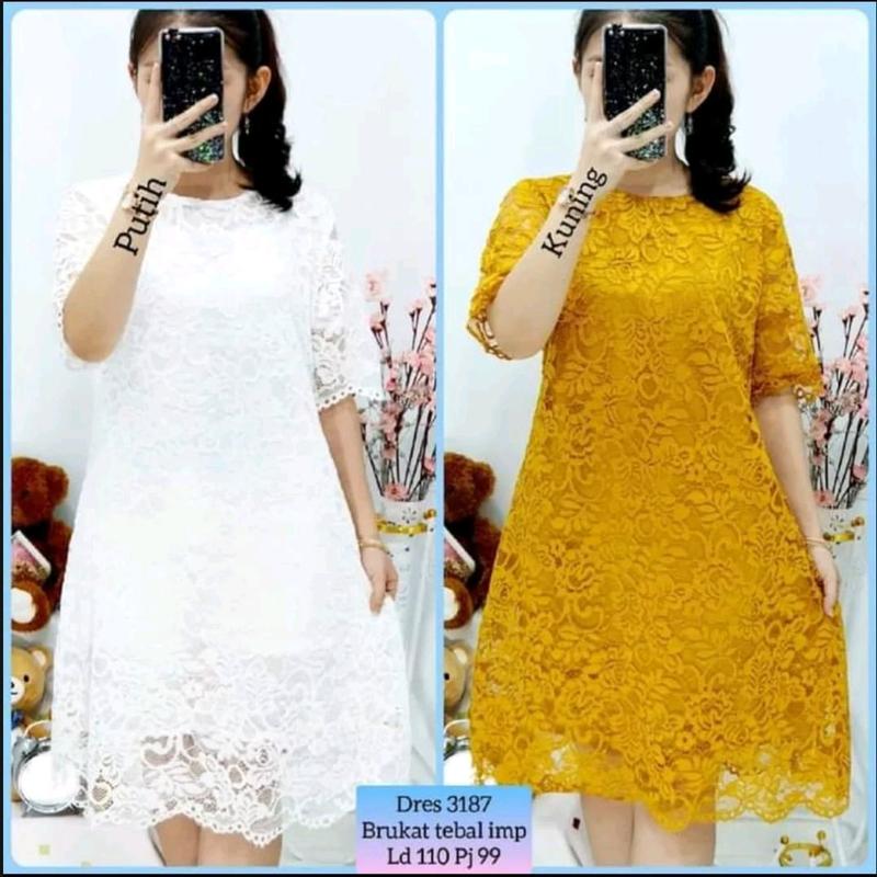 HARGA PROMO Dress brukat midi korea paskah natal imlek terbaru dress babydoll dress brukat murah dress brokat kristen dress casual santai pesta hajatan kondangan lamaran pernikahan terbaru 2022 1
