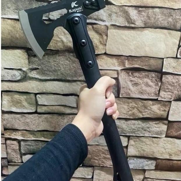 Búa rìu đa năng Kapusi 375mm thép carbon 6 trong 1, Đi Phượt, Chặt Cây, Đánh Lửa, Còi Cứu Sinh, Thoát Hiểm, cờ lê vặn ốc