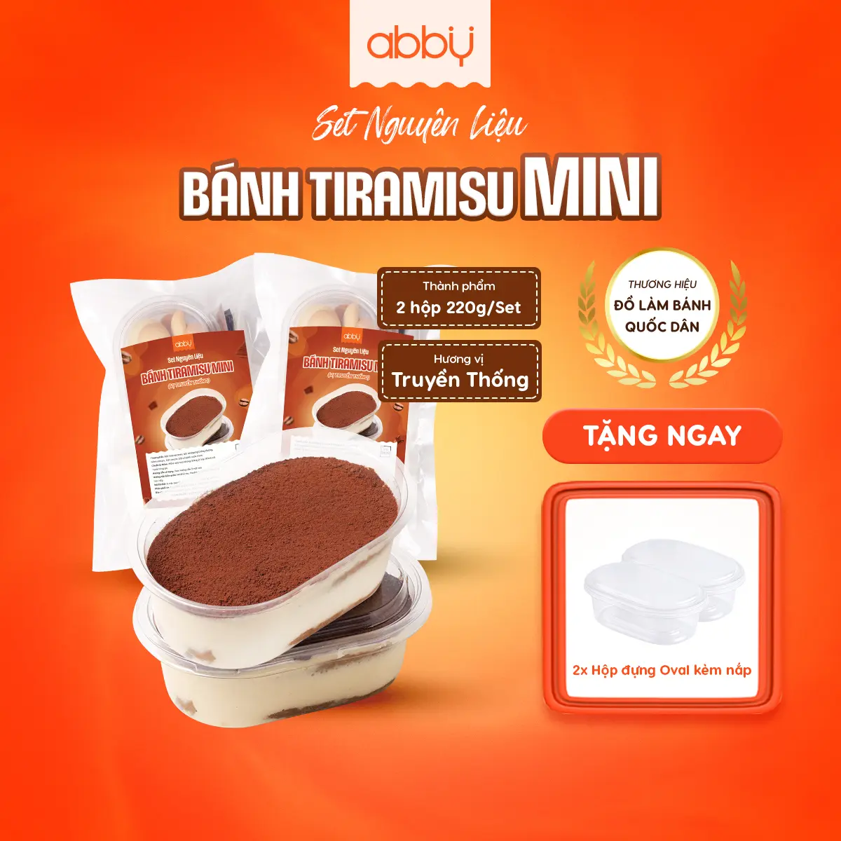 [ABBY] [TẶNG 2 HỘP ĐỰNG OVAL] Set Nguyên Liệu Làm Bánh Tiramisu Mini Truyền Thống thành phẩm 440ml