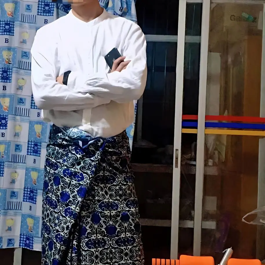 Trang phục dân tộc, Rèm lồng Keelongji Sarong, dành cho nam và nữ, Váy thẳng, Váy dài in, Màu trắng tinh khiết, Thích hợp cho Myanmar, Thái Lan và Malaysia, Sự tán thưởng của 2567 người