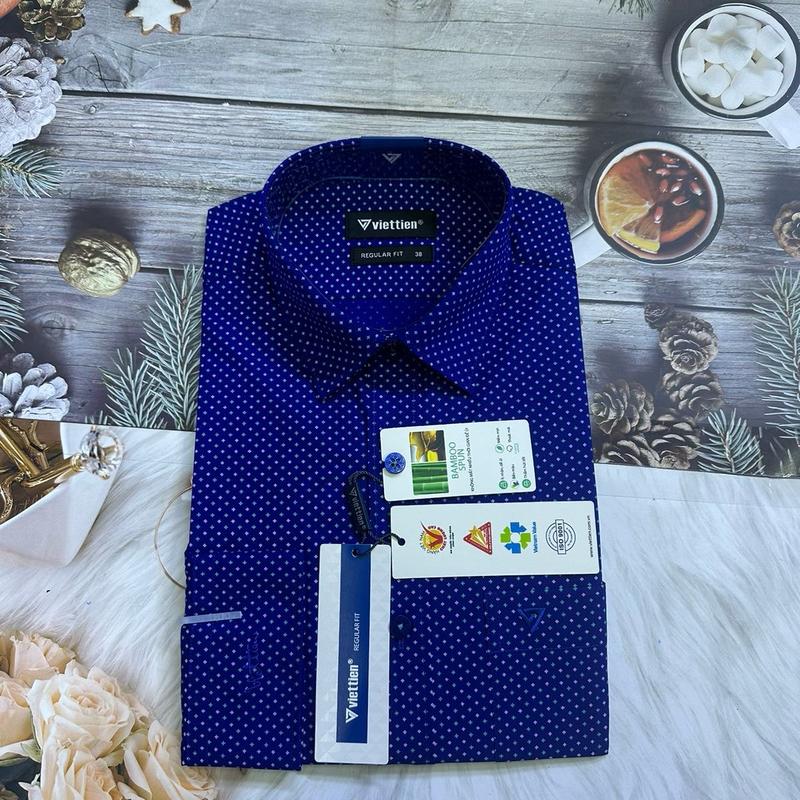 Áo sơ mi việt tiến dài tay phom regular fit mã 8p0133