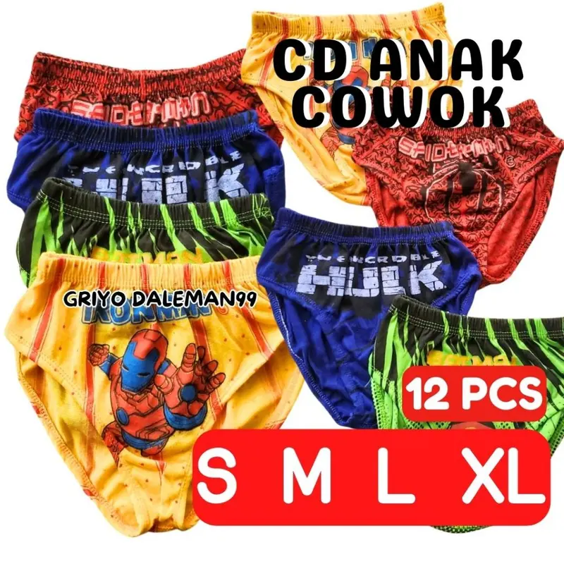 LUSINAN 12PCS Celana Dalam Anak Cowok Laki Laki KARAKTER HERO / CD Anak Cowok Kartun  / SIZE S M L XL GRIYO DALEMAN99 2