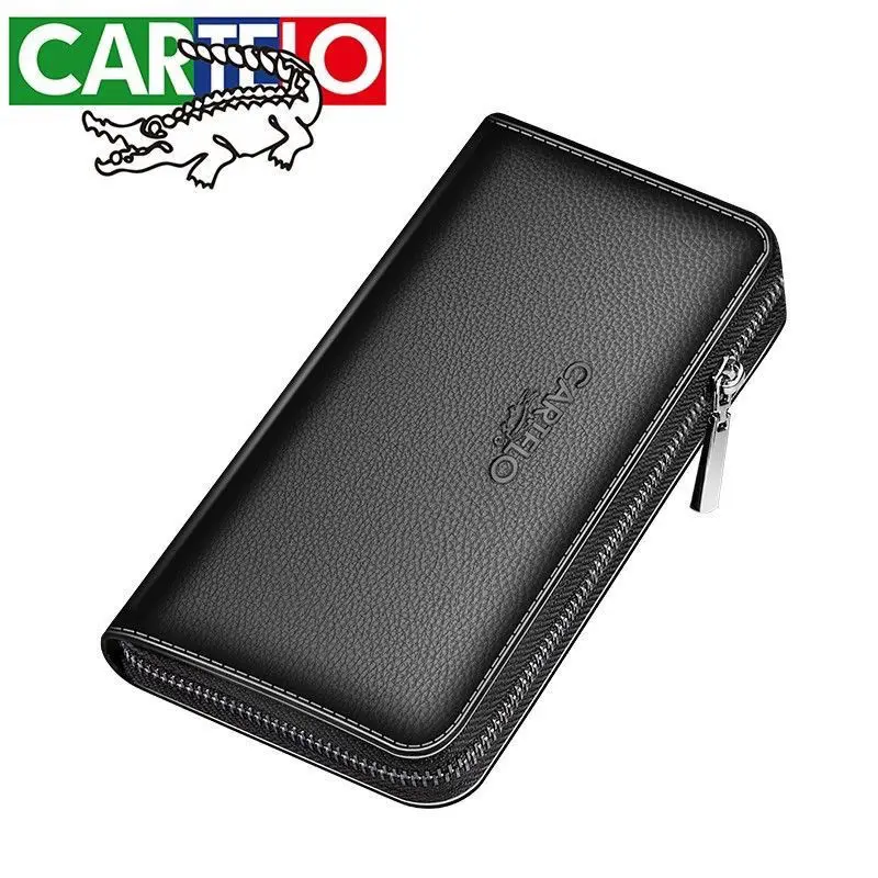 Ví Cá Sấu, Cartile, Ngắn Cho Nam, Thời Trang, Chất Liệu Da Cá Sấu Cao Cấp, Họa Tiết Vải quả vải, Chống Từ Tính, Kẹp Thẻ Mới, Có Khóa Kéo, Ví Cầm Tay Công Sở