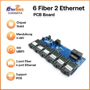【Support POE】20KM 6F2E  Fiber Optical PCB Board Single Mode  6 SC fiber Port dan 2RJ45 10/100M 5V-12V power input