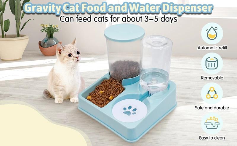 Product Introduction of Set Penyumpan dan Dispenser Air Kucing Automatik, Reka Bentuk 2 Dalam 1, Penyumpan Haiwan Peliharaan dan Air Automatik Sendeng, Penyumpan Graviti, Sesuai untuk Kucing pacifier  cat 0