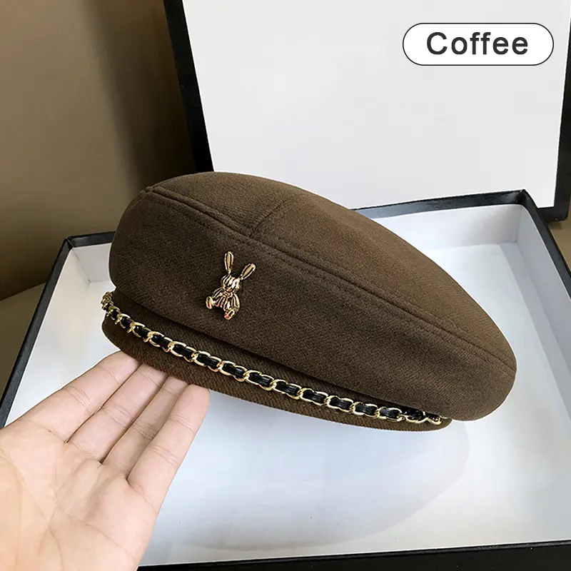 Mũ Nồi Mùa Đông, Phong Cách Nữ Nghệ Sĩ Pháp, Mũ Len Ấm Áp, Màu Trơn Quý Cô Thanh Lịch, Dễ Phối Đồ Với Mũ Họa Sĩ, Thiết Kế Hình Thỏ 5