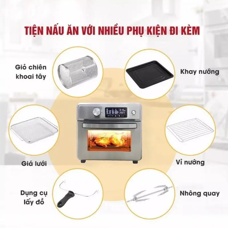 Nồi chiên không dầu Sharp KS23 dung tích 23L siêu lớn, kiềm lò nướng đa năng, Nướng 2 chiều đối lưu BH 12T 2