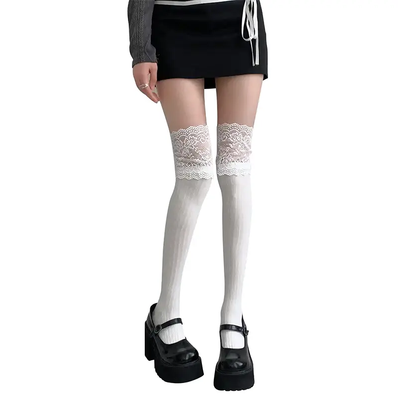 Women Thigh High Socks Lace Top Long Stockings Over The Knee Socks Costume Accessories