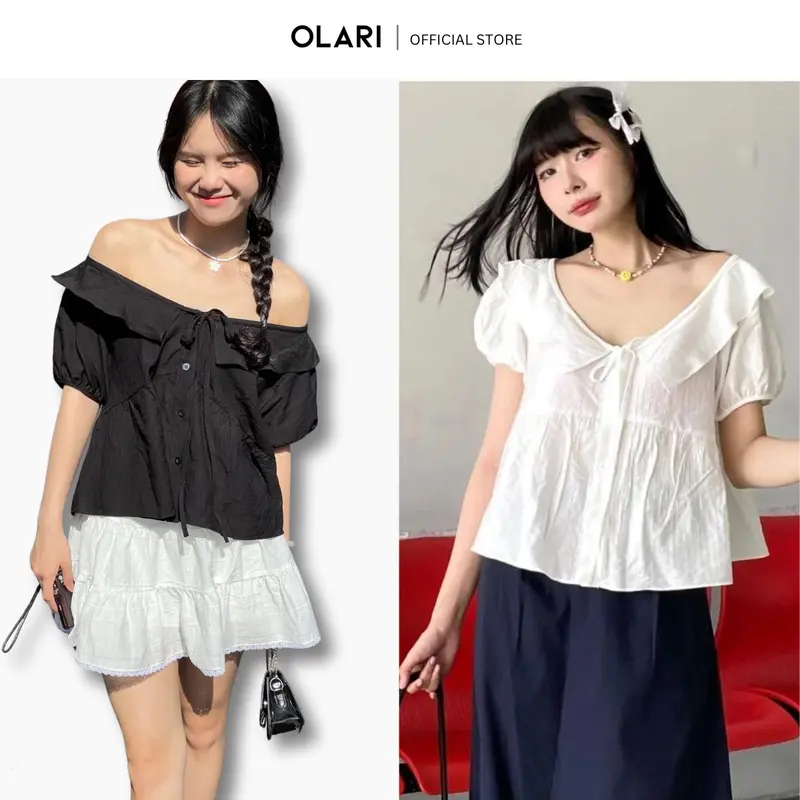 [MẪU MỚI] Áo Kiểu Nữ Babydoll OLARI Cổ Bèo Rút Dây - OL510 Nữ Top Nhung 0